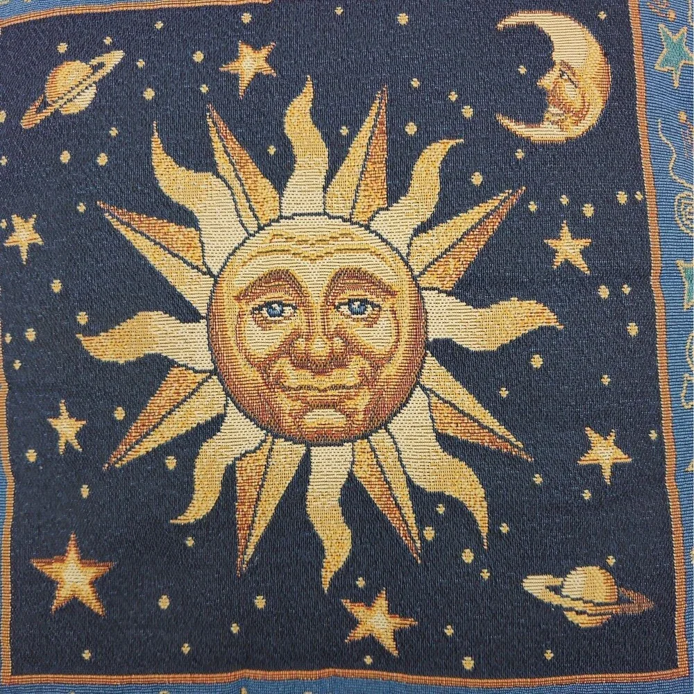 Pillow Vintage Celestial Sun Moon and Stars Tapestry Woven Throw Whimsigoth 90s